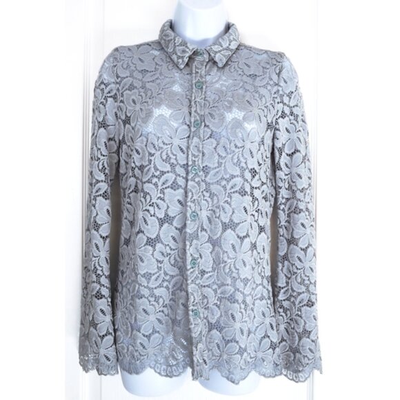 BOGO🧨NWT BCBG MaxAzria blue guipure lace blouse - Picture 1 of 6